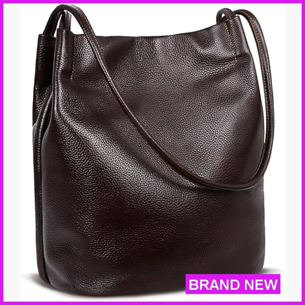 Genuine Leather Hobo Tote Bucket Bag Shoulder Purse Casual Travel Chic